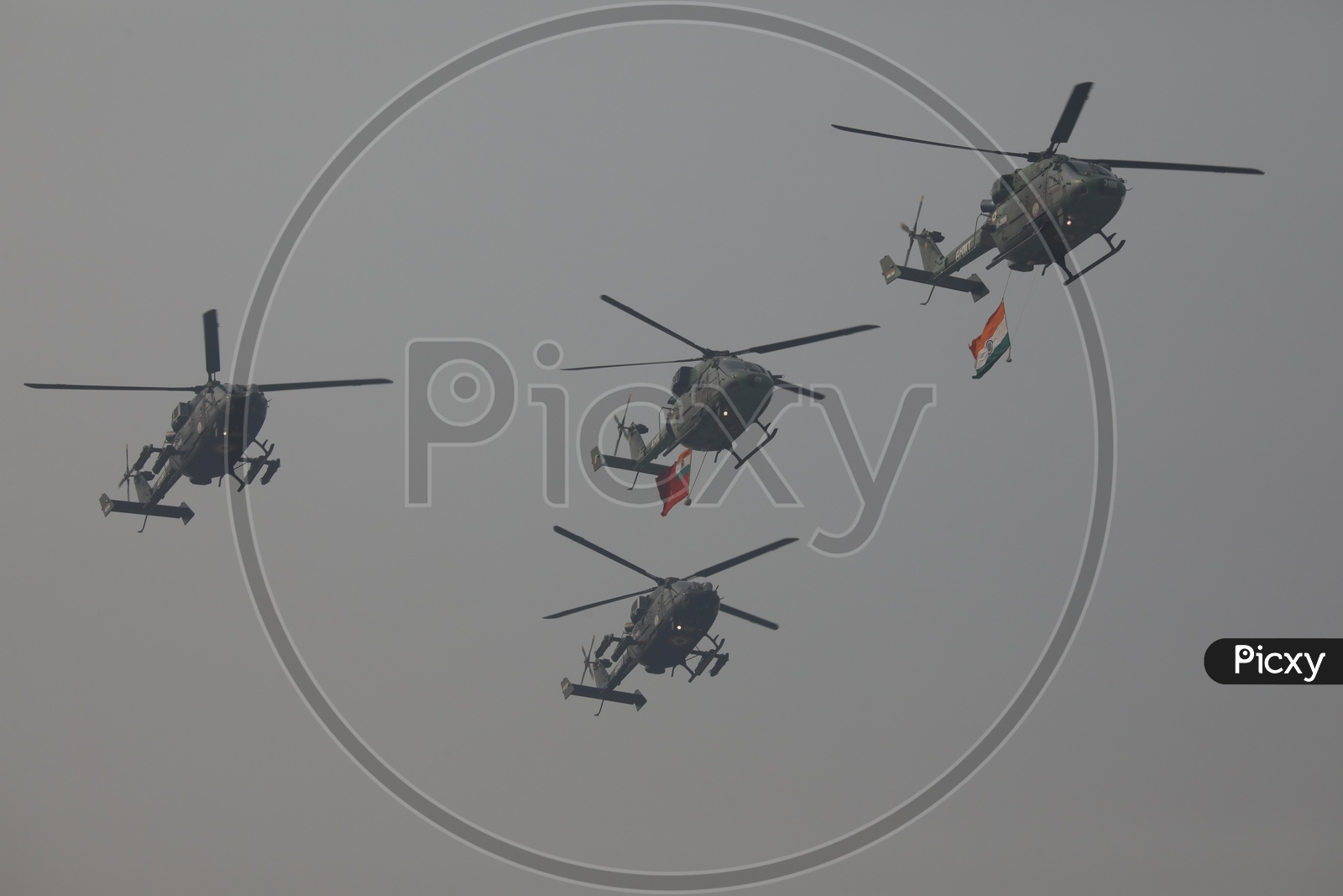 Indian Army Utility Helicopter Dhruv and Attack Helicopter Rudra Displaying National Flag