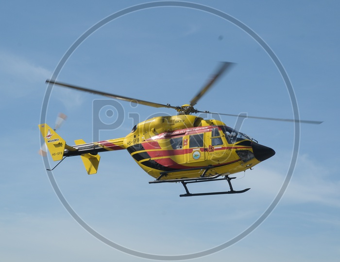 Photograph of BK117 helicopter flying in Air