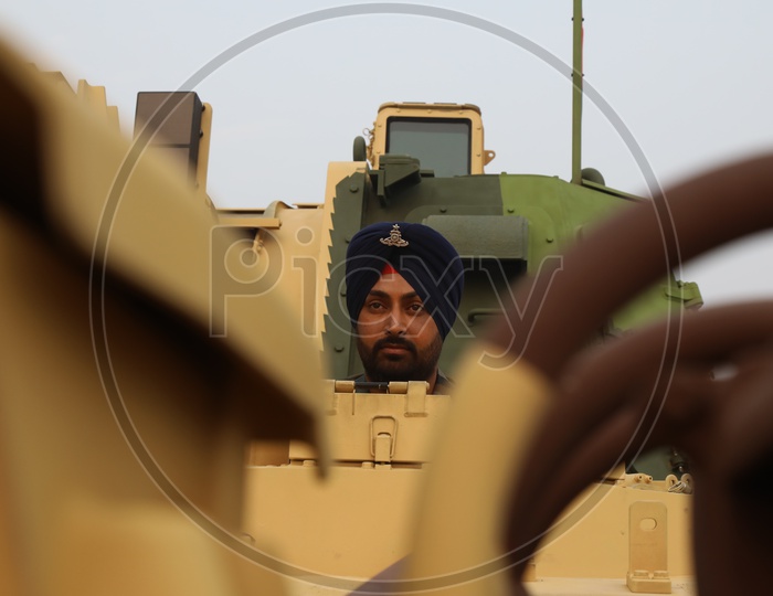 Indian Army Soldier on K9 Vajra Howitzer, Self Propelled Artillery