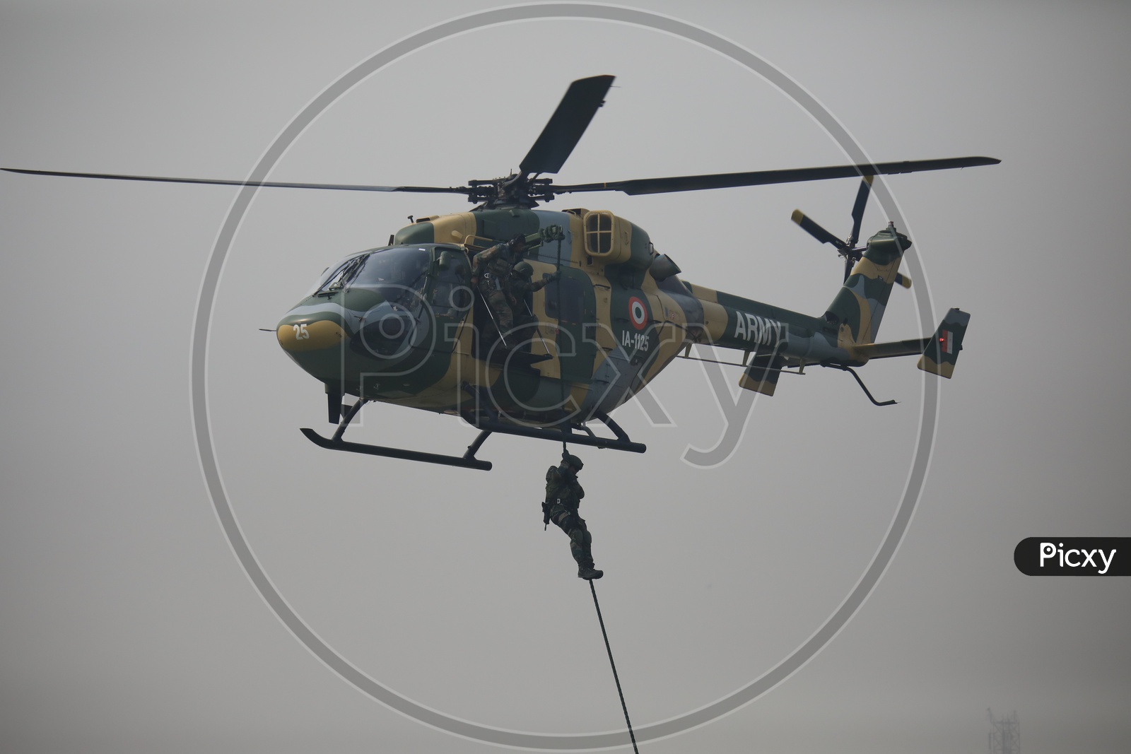 Indian Army Utility Helicopter Dhruv dropping Troops by Rope