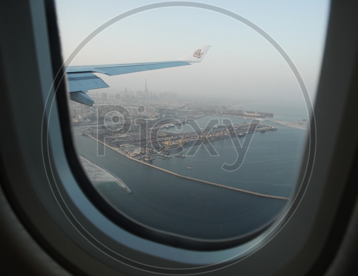 dubai in Aerial View captured from flight window