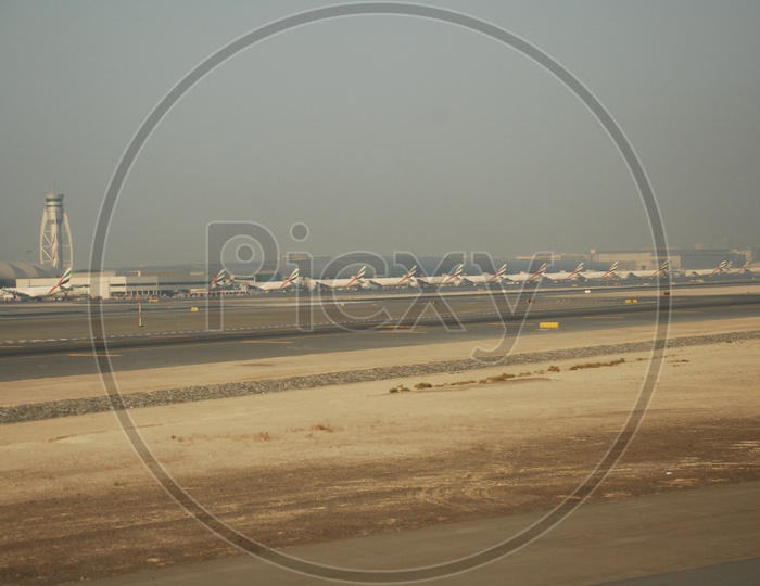 Flight runway in Dubai Airport