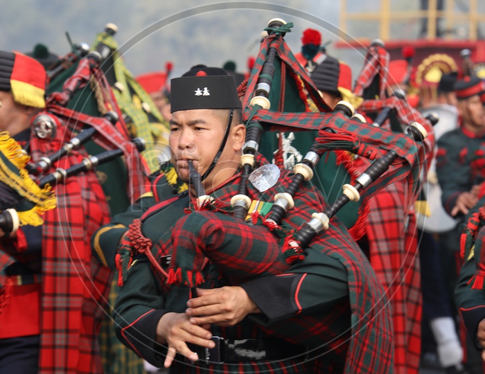 Indian Army Band Members Perform during the Army Day Parade