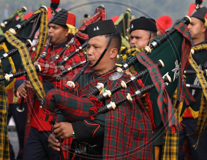 Indian Army Band Members Perform during the Army Day Parade