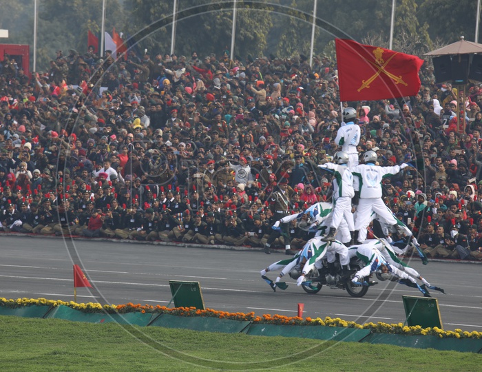 Indian Army Soldiers Performing Bike Stunts on Army Day
