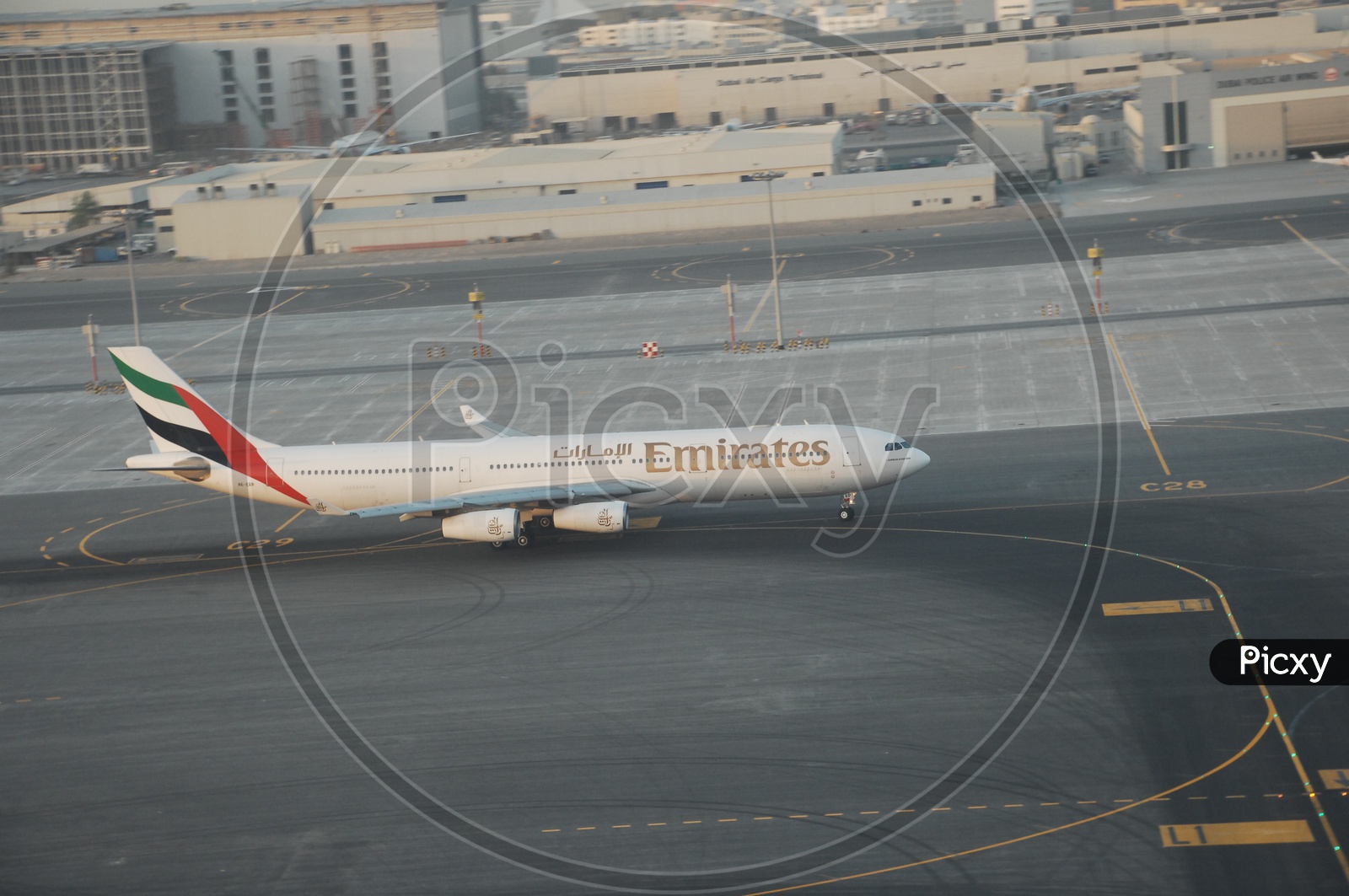 Emirates aircraft on runway about to take off