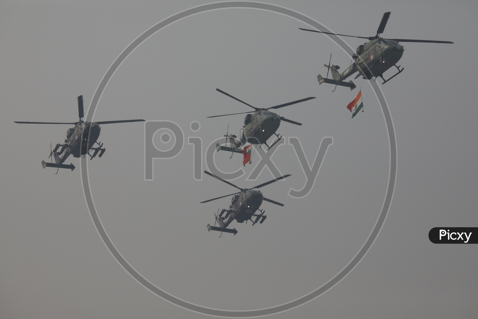 Indian Army Utility Helicopter Dhruv and Attack Helicopter Rudra Displaying National Flag