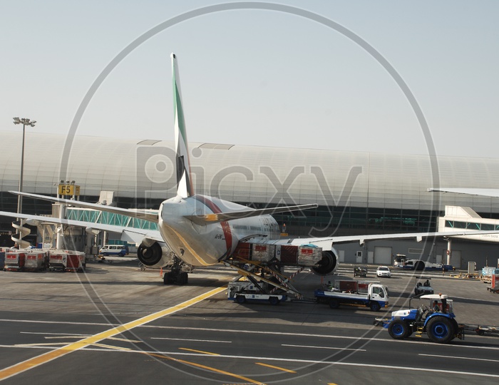Emirates flight waiting on Runway
