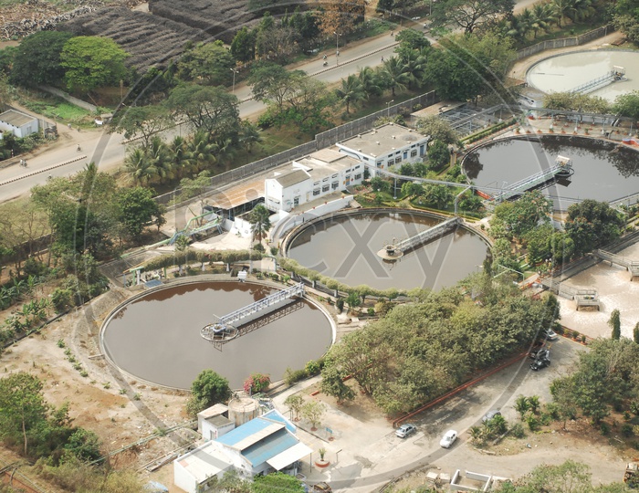 Aerial View Of Water Storage in a Factory