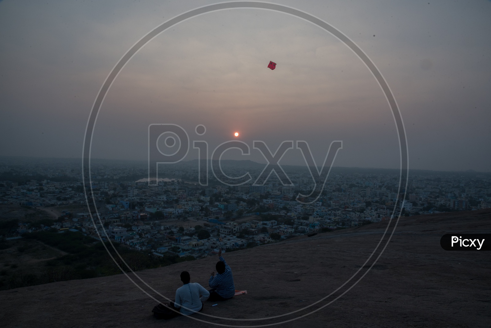People Flying  Kites On a Hill Top in  Pushkar City