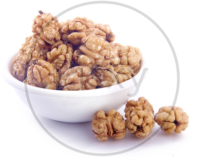 Walnuts/Akharot in Bowl Isolated in White Background