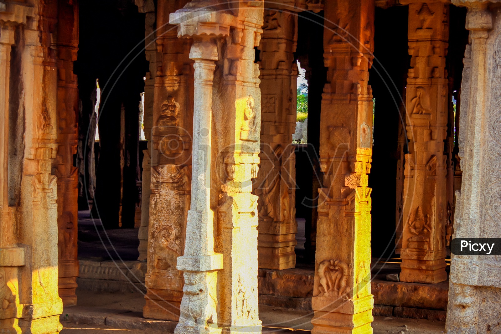 Hampi temple pillars