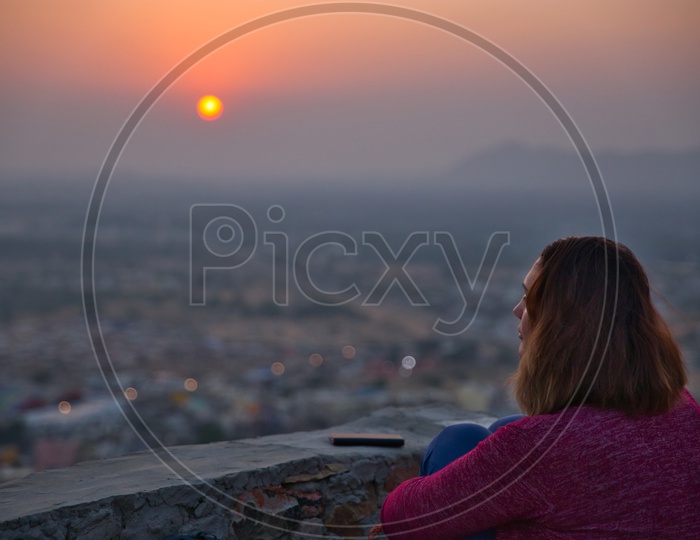 Foreigner watching Sunset at Pushkar