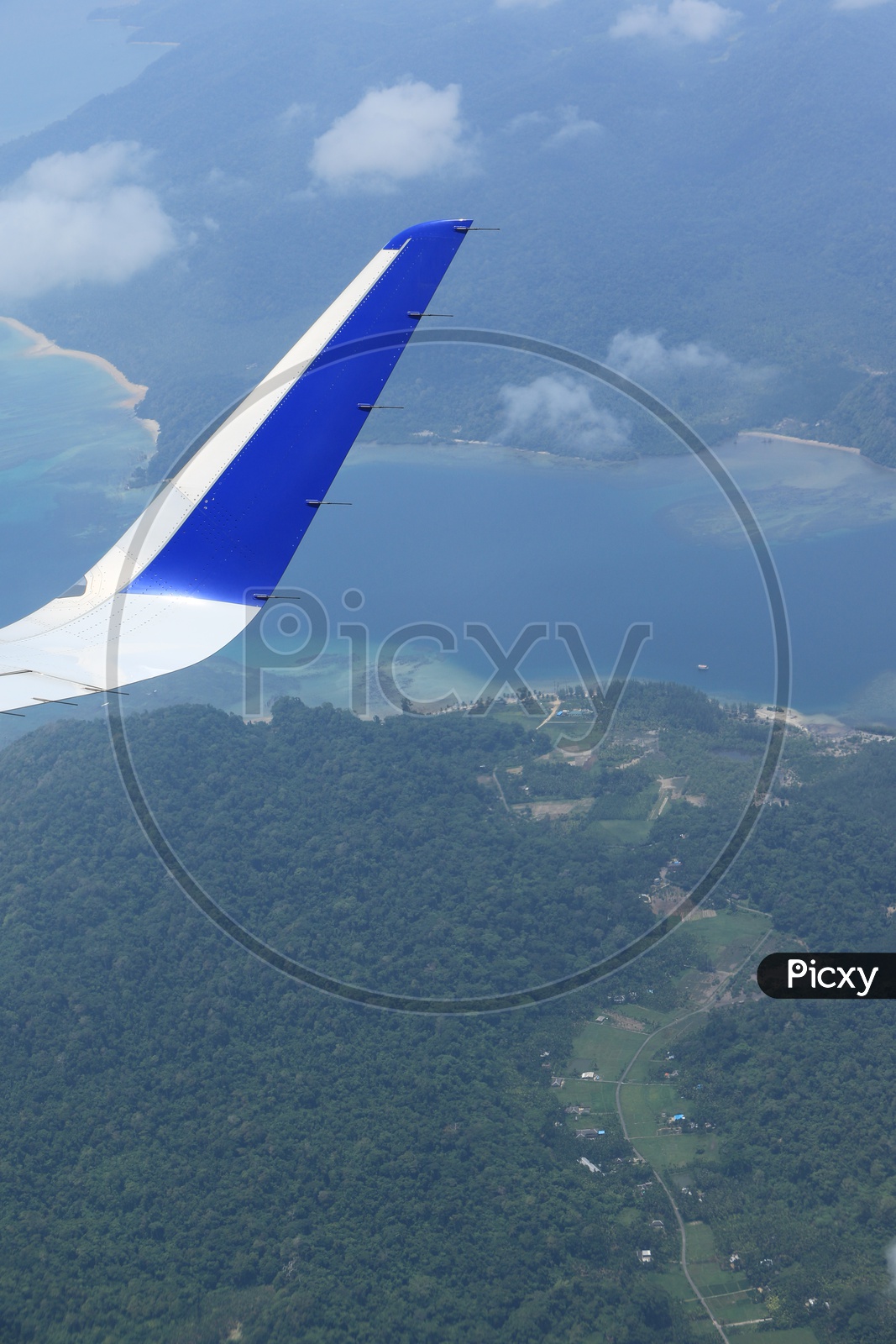 Aerial View of Port Blair with Airplane wing