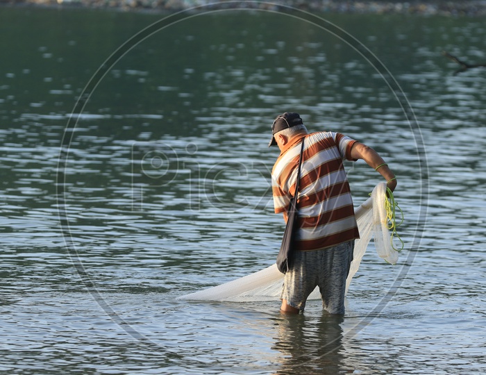 Fisherman Fishing along the Port Blair, Andaman and Nicobar Islands