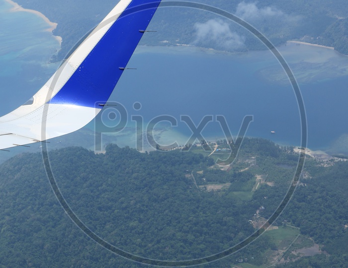 Aerial View of Port Blair with Airplane wing