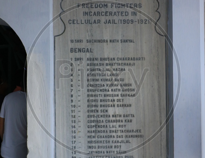List Of Freedom Fighters Detained  While British Agitation Written on a White Marble  in Andaman Jail