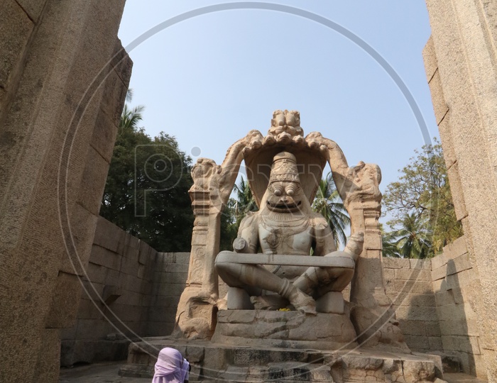 Stone Sculpture Of Hindu God Lord Sri Lakshmi Narasinha in Hampi , Karnataka
