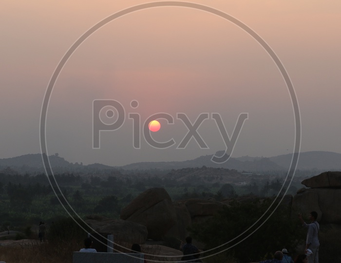 A Sunset over The Chain  Rock Hills in Hampi , Karnataka