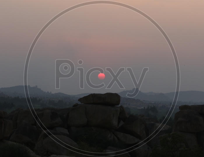 A Sunset over The Chain  Rock Hills in Hampi , Karnataka