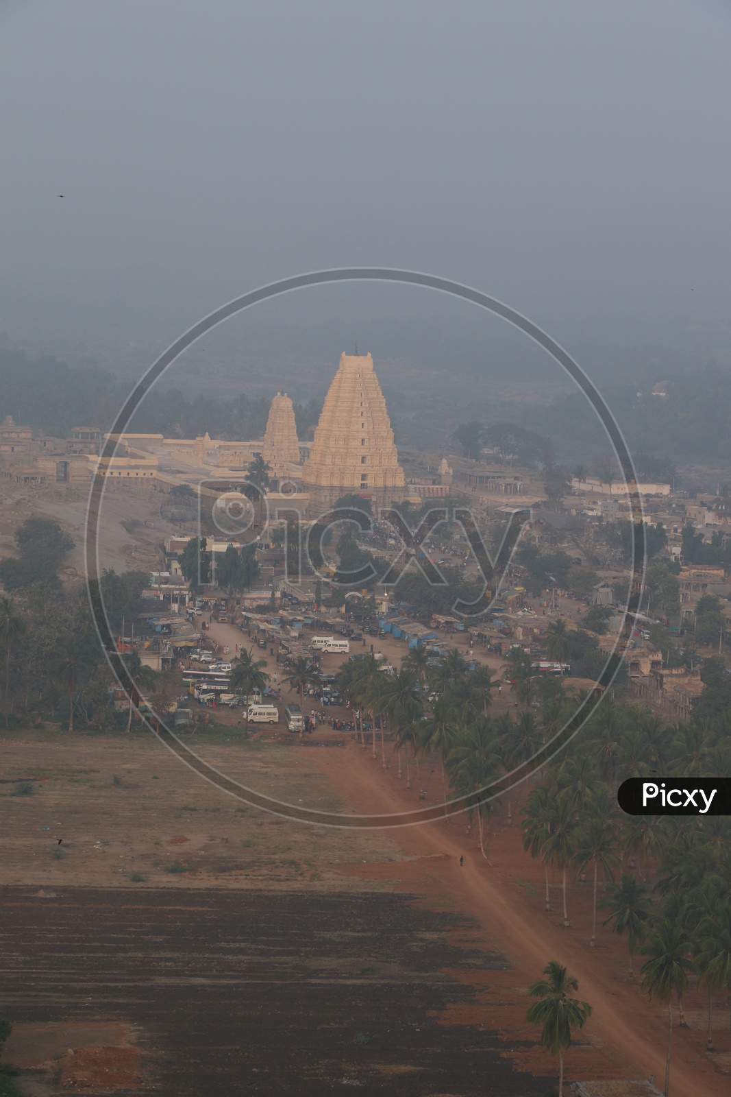 Aerial View Of Temple Shrine Of Historic Virupaksha Temple In Hampi , Karnataka
