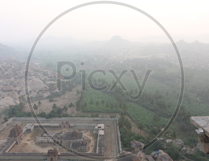 Aerial Views Of Hampi Temples From Hill Tops in Hampi ,  Karnataka