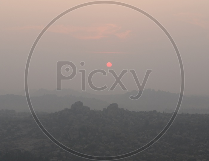 A View Of Chain Rock Hills with a Beutiful Sunsets  In Hampi , Karnataka