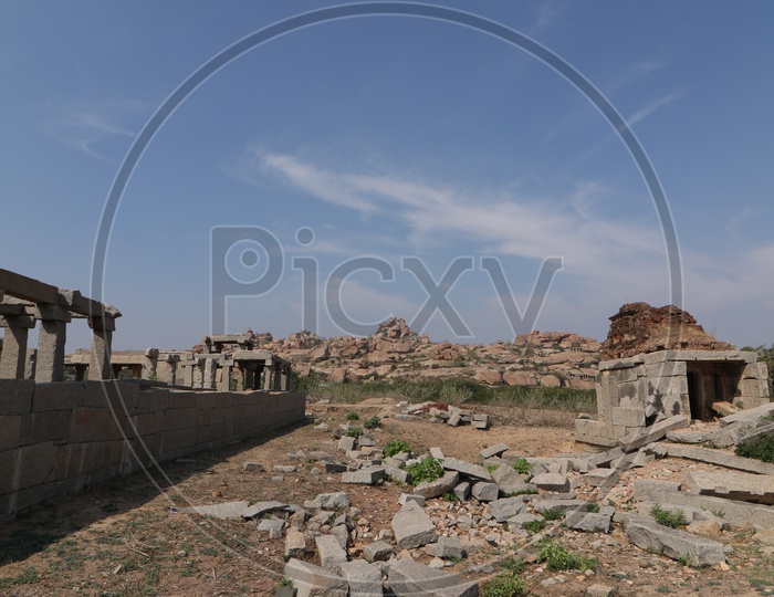 Old Ruins Of Hampi Architecture By Dravidian Civilization In Karnataka