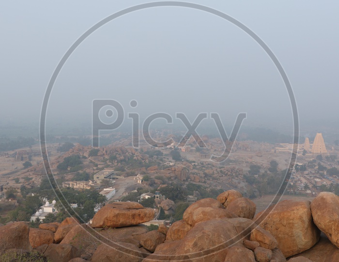 A View Of Virupaksha Temple Shrine From a Top Of a Hill in Hampi , Karnataka
