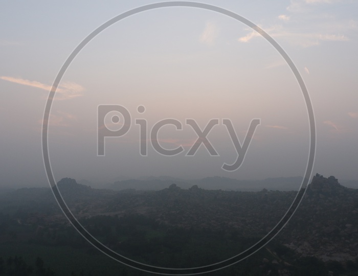 Sunset Views of Hampi With Rock Hill Chain in Hampi , Karnataka