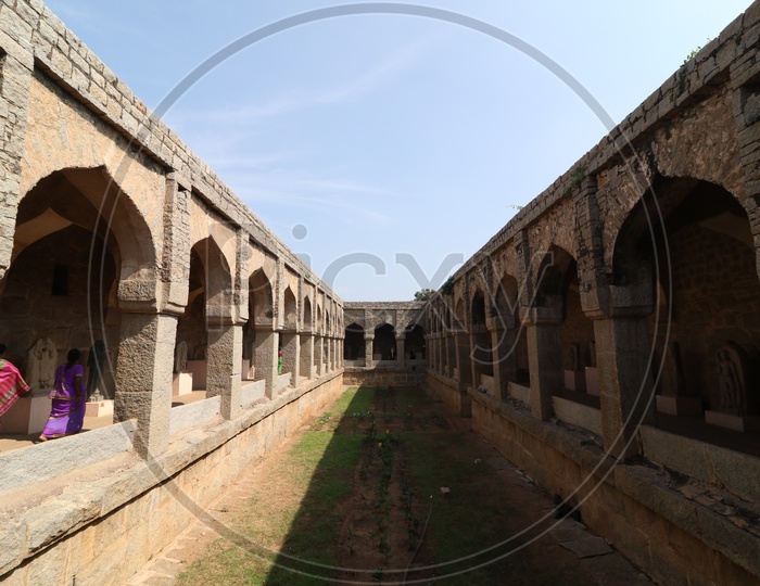 Architectural Views Of Ancient Ruins Of Hampi Bazaar in Hampi , Karnataka