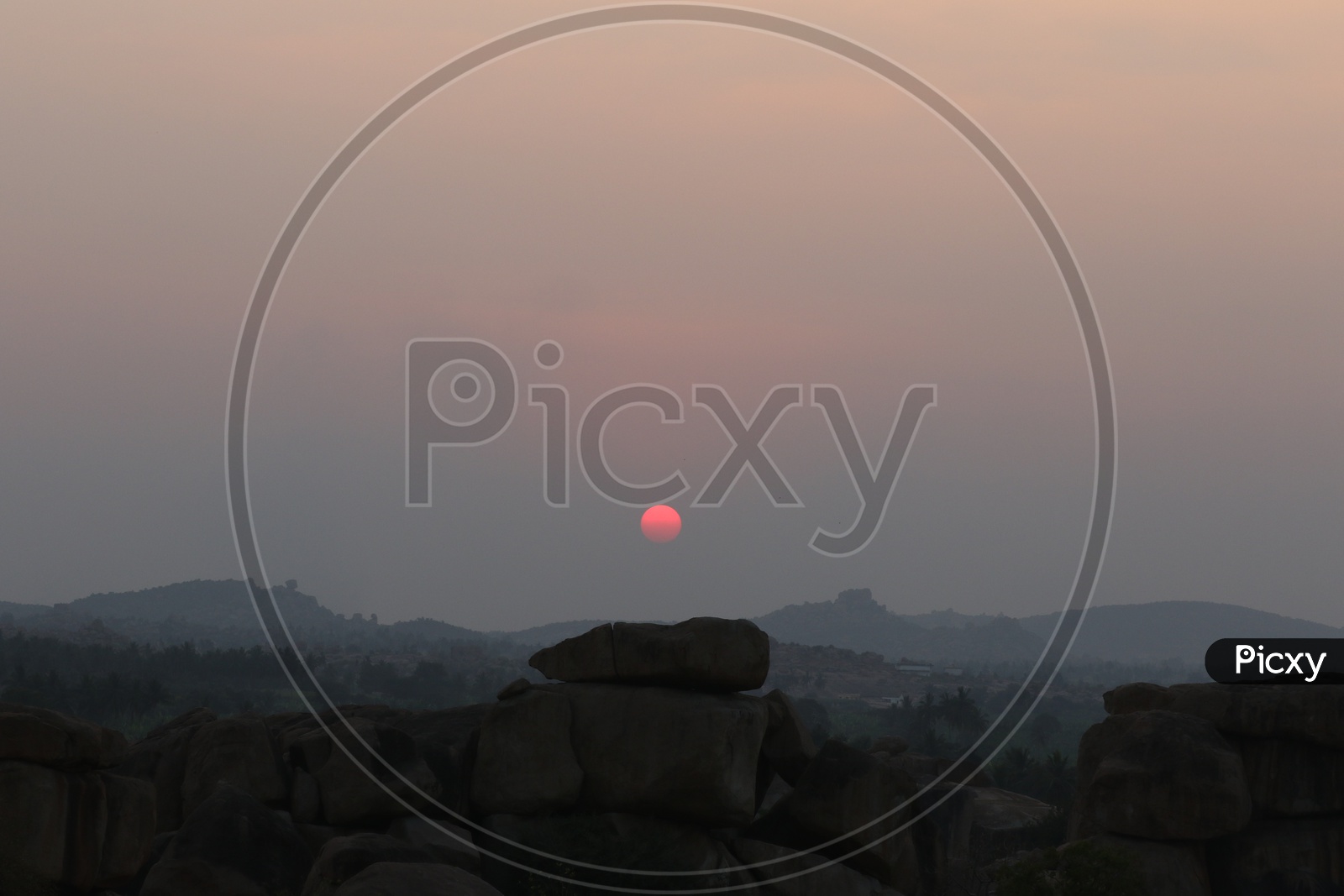 Sunset Views of Hampi With Rock Hills