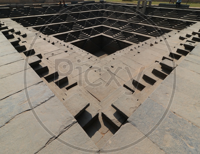 Stepped Water Tank / Pushkarini Represents The Dravidian Civilization and Architecture Of Hampi , karnataka