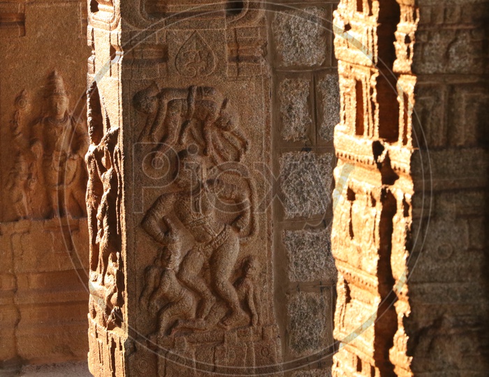 Stone Sculptures Craved On the Walls of Vitthala Temple In Hampi , Karnataka