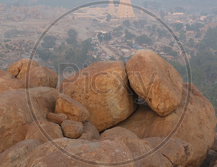 A View Of Virupaksha Temple Shrine From a Top Of a Hill in Hampi , Karnataka