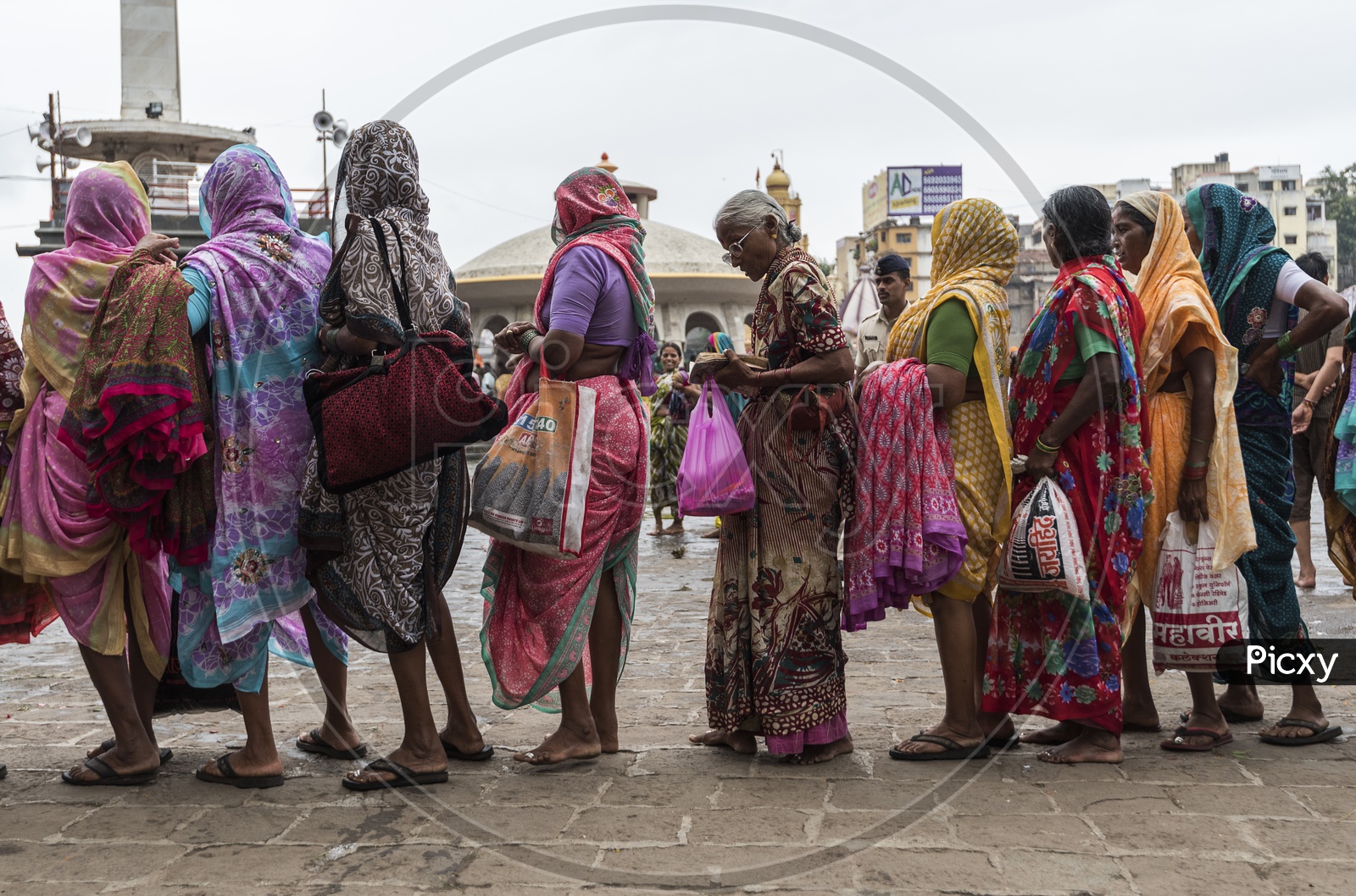 Indian Old women In Queue Lines In Nasik