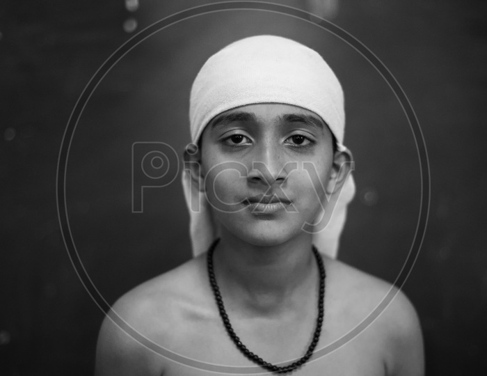 Portrait of Indian Kid in Black and White