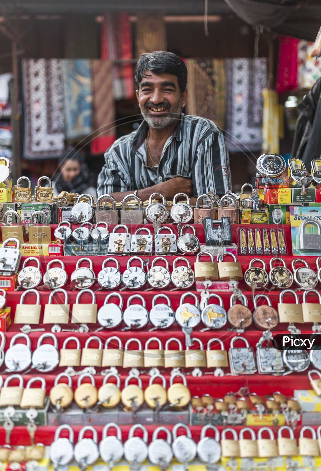 An Indian Street vendor selling the traditional old door locks in Jodhpur