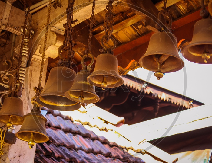 Brass Temple bells in an Indian Hindu Temple