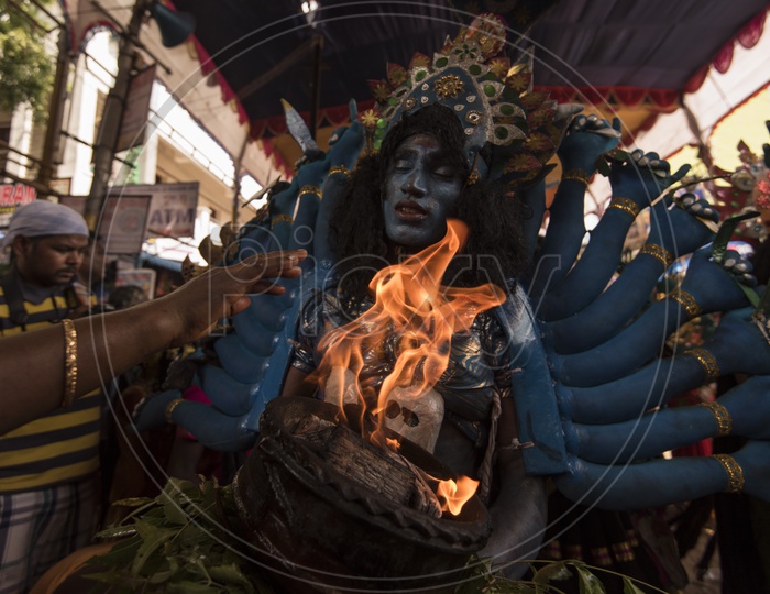 Tamil People in Godess Kali  getup For Celebrations Of Dussera in Tamil Nadu
