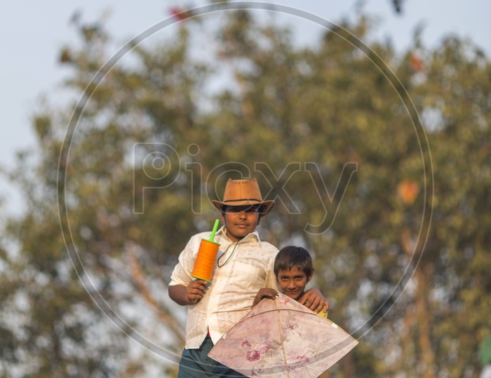 Indian Children Playing With Kites In Gujarat