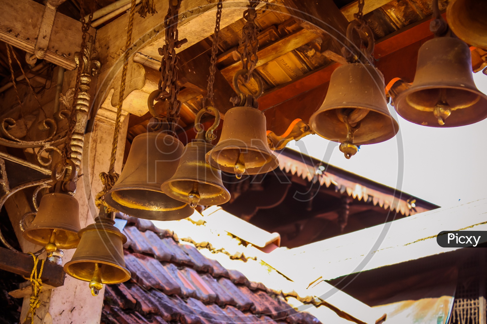 Brass Temple bells in an Indian Hindu Temple