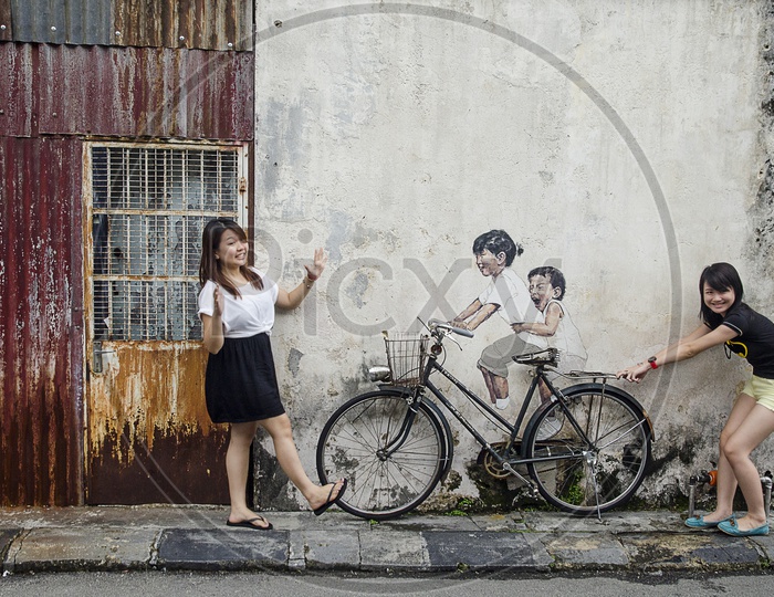 Young Woman Posing  At a Street Art in malaysia