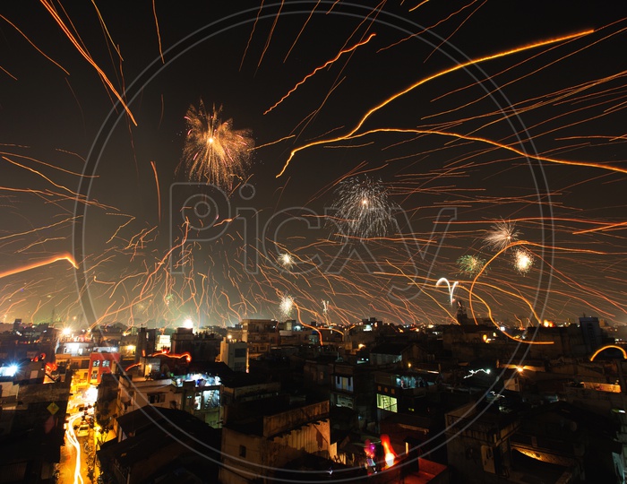 A Long Exposure of a Diwali Celebrations Over a City