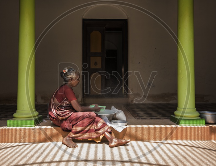 An Old Woman Doing household Works in Tamil Nadu
