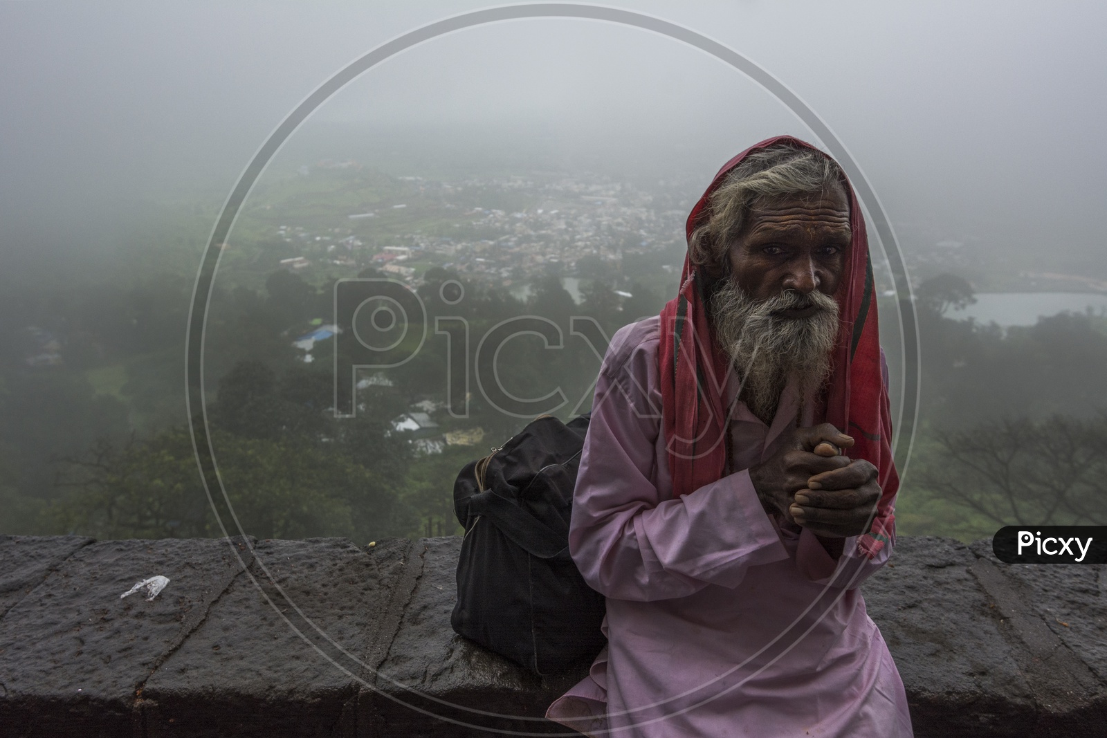 An Old Man On a hill Top of nasik