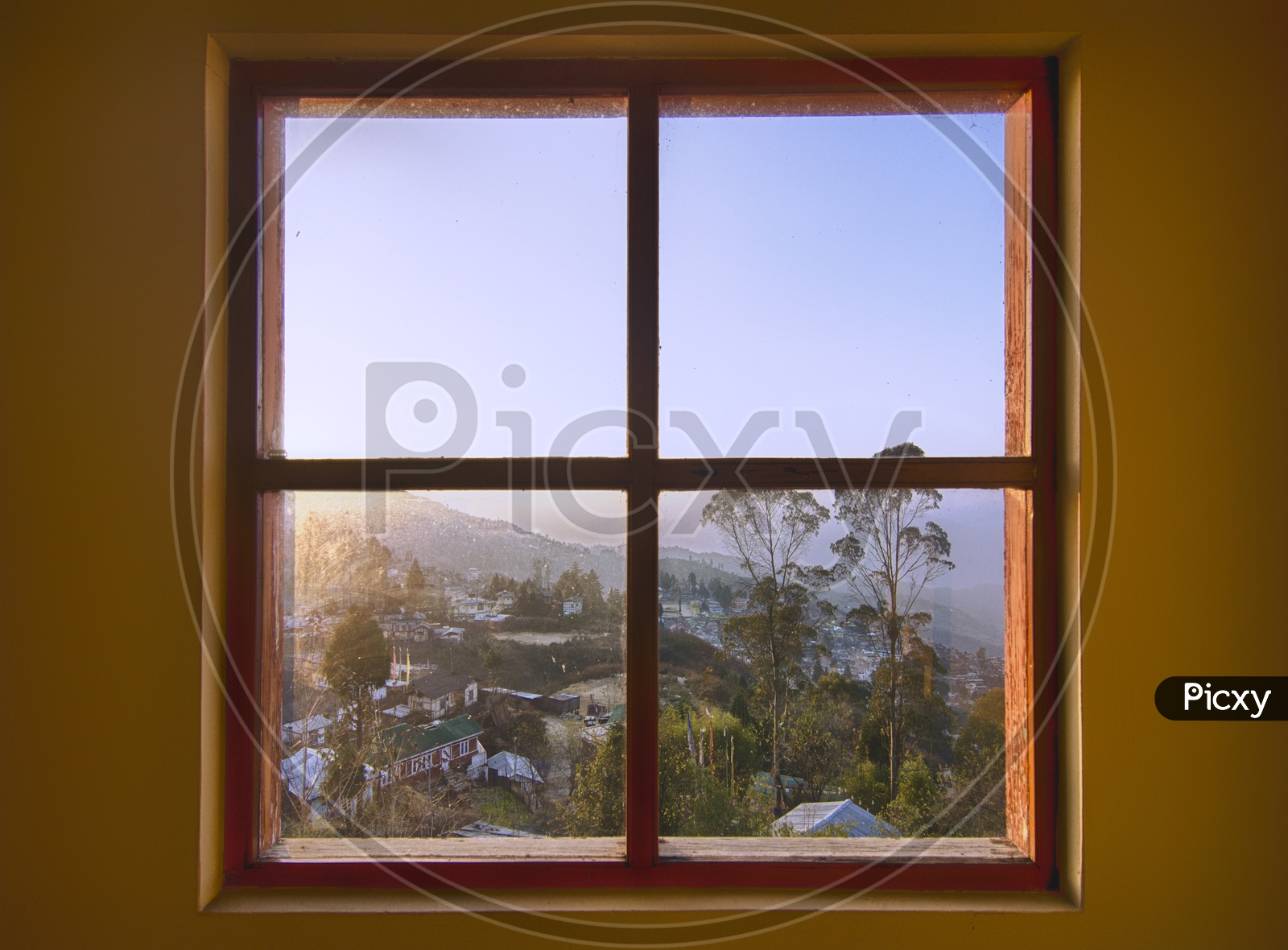 Arunachal Pradesh mountains through a window