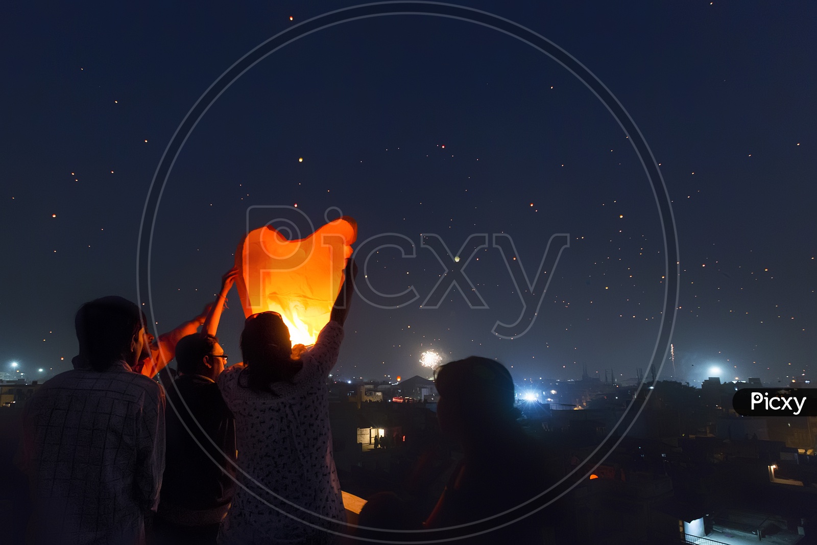 Indians Flying the Sky Lanterns in Gujarat