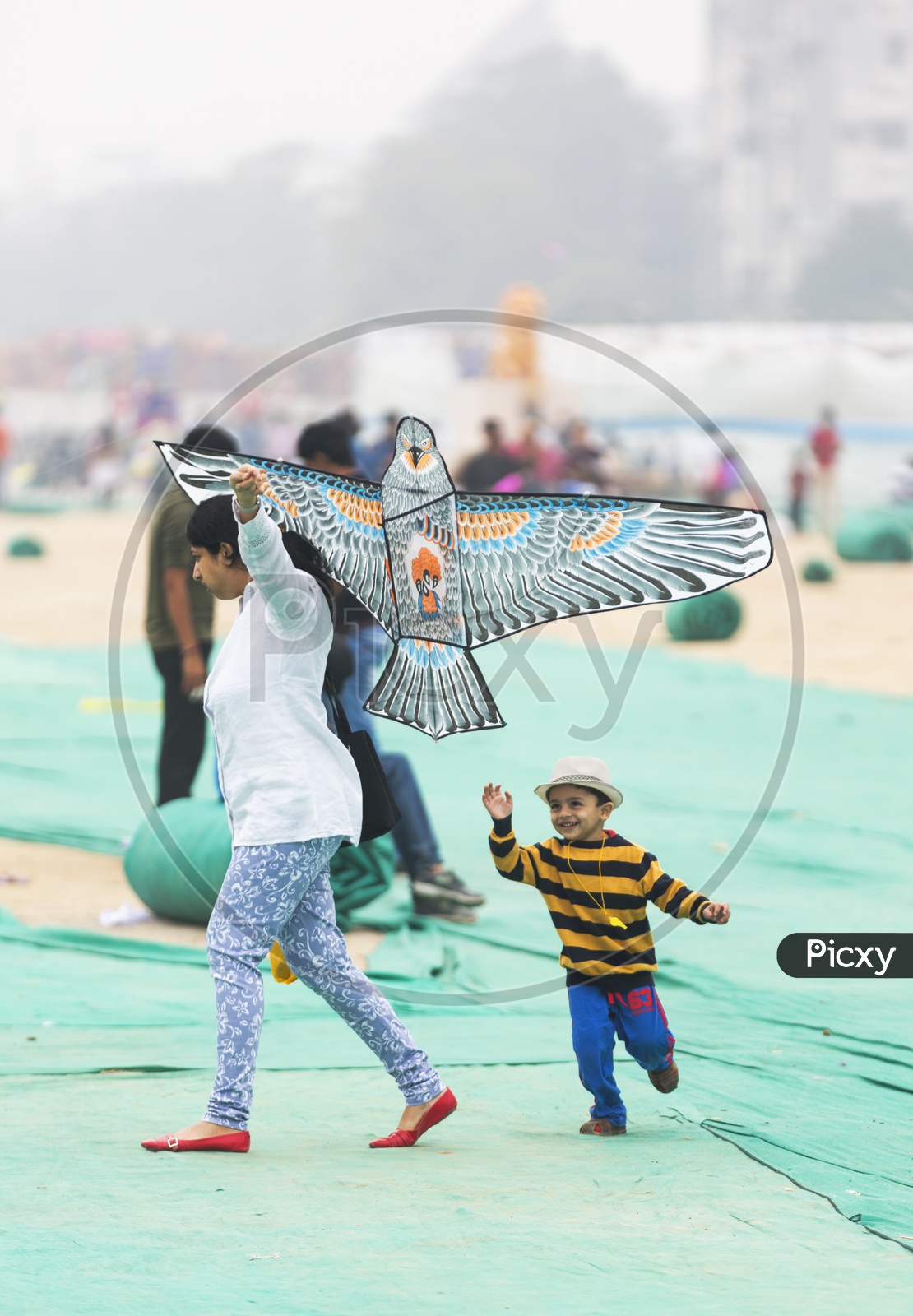 Indian Children Playing With Kites in a Kite Festival