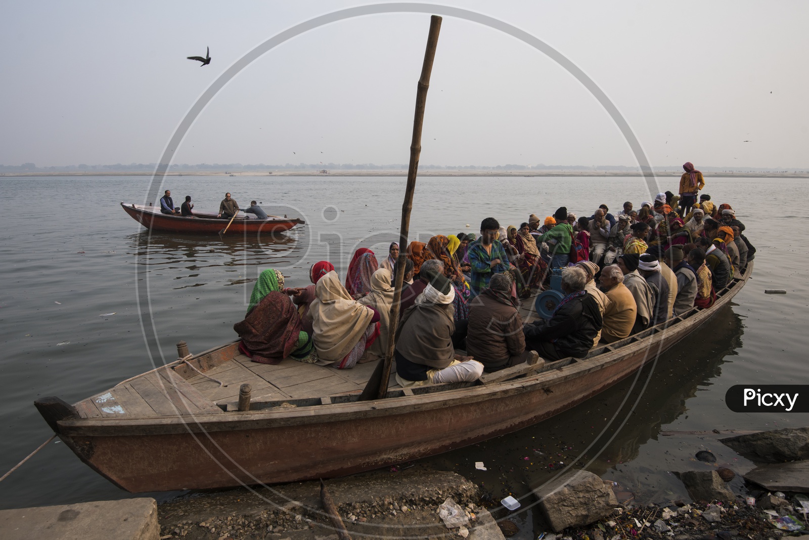 People traveling in a Boat in Ganga River in Varanasi